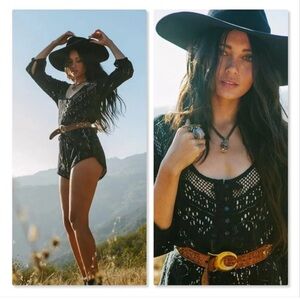 Spell & The Gypsy Collective Fleetwood Romper/Black Crochet Boho Festival M